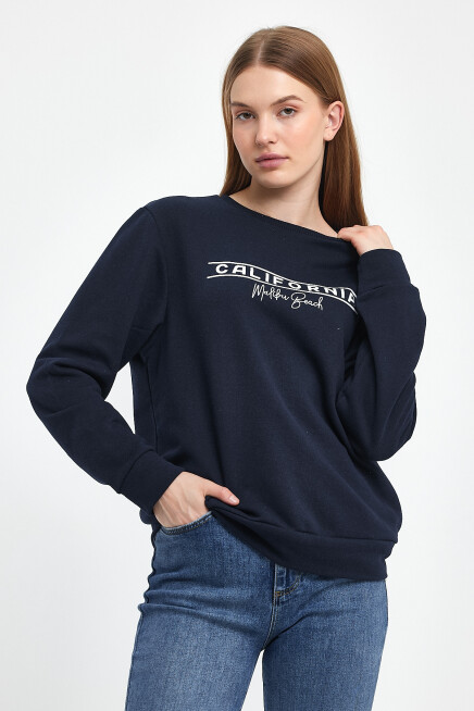 Süperlife Kadın Bisiklet Yaka Rahat Kalıp 3 iplik Kalın Californıa Baskılı  Sweatshirt SPR24SWK32
