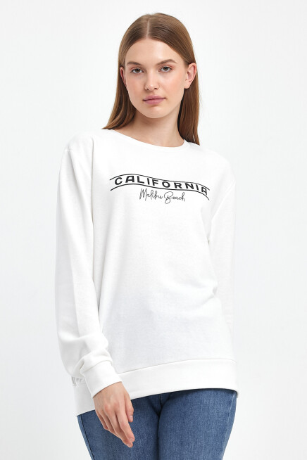Süperlife Kadın Bisiklet Yaka Rahat Kalıp 3 iplik Kalın Californıa Baskılı  Sweatshirt SPR24SWK32