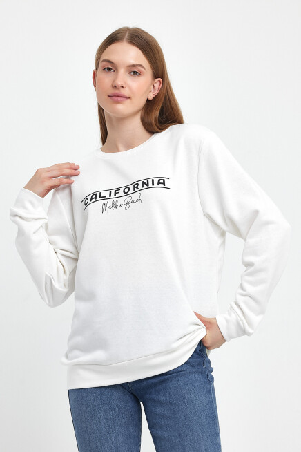 Kadın Bisiklet Yaka Rahat Kalıp 3 iplik Kalın Californıa Baskılı  Sweatshirt SPR24SWK32