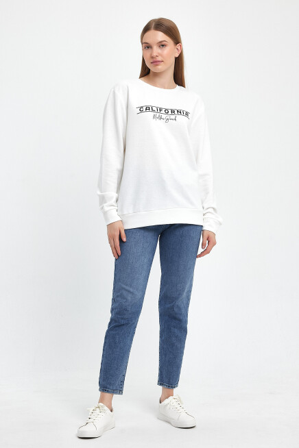 Süperlife Kadın Bisiklet Yaka Rahat Kalıp 3 iplik Kalın Californıa Baskılı  Sweatshirt SPR24SWK32