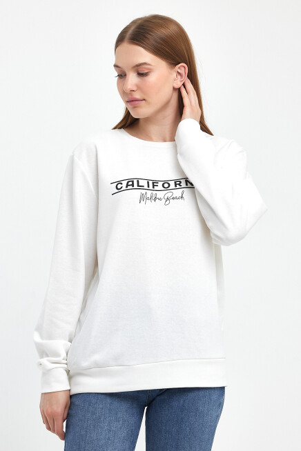 Süperlife Kadın Bisiklet Yaka Rahat Kalıp 3 iplik Kalın Californıa Baskılı  Sweatshirt SPR24SWK32