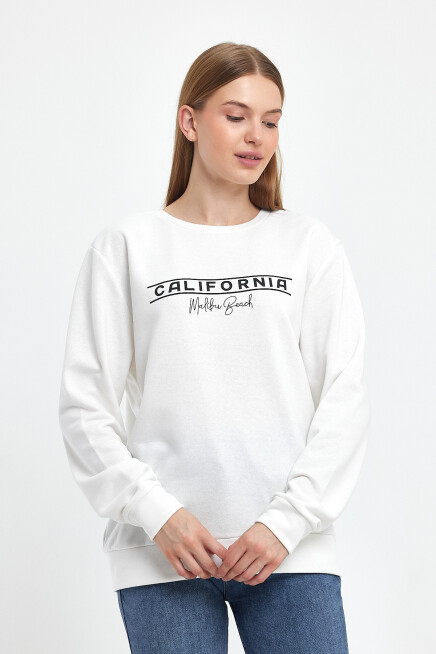 Süperlife Kadın Bisiklet Yaka Rahat Kalıp 3 iplik Kalın Californıa Baskılı  Sweatshirt SPR24SWK32