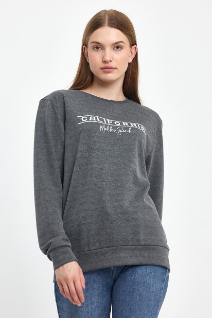 Süperlife Kadın Bisiklet Yaka Rahat Kalıp 3 iplik Kalın Californıa Baskılı  Sweatshirt SPR24SWK32