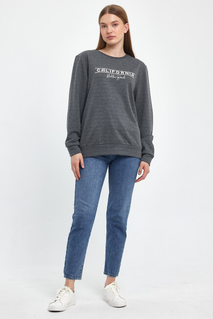 Süperlife Kadın Bisiklet Yaka Rahat Kalıp 3 iplik Kalın Californıa Baskılı  Sweatshirt SPR24SWK32
