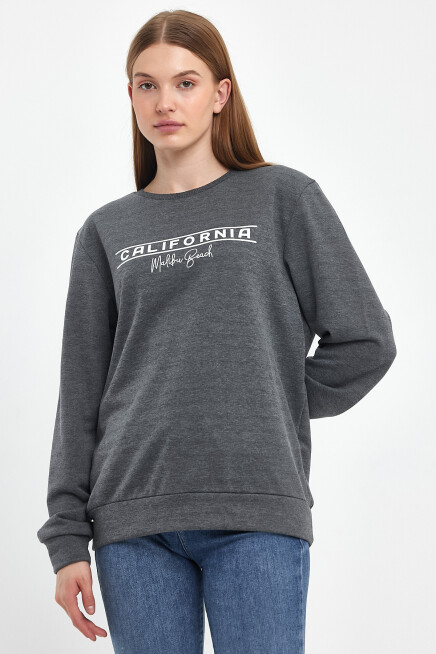 Süperlife Kadın Bisiklet Yaka Rahat Kalıp 3 iplik Kalın Californıa Baskılı  Sweatshirt SPR24SWK32
