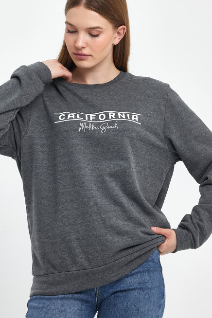 Süperlife Kadın Bisiklet Yaka Rahat Kalıp 3 iplik Kalın Californıa Baskılı  Sweatshirt SPR24SWK32