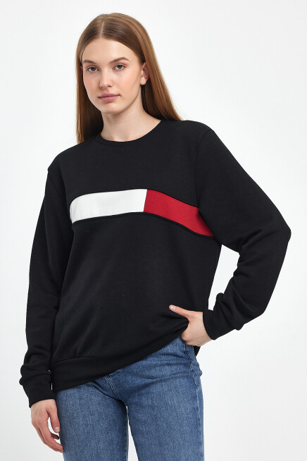 Süperlife Kadın Bisiklet Yaka Rahat Kalıp 3 iplik Kalın Garnili Sweatshirt SPR24SWK35