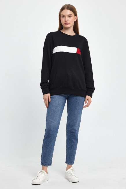 Süperlife Kadın Bisiklet Yaka Rahat Kalıp 3 iplik Kalın Garnili Sweatshirt SPR24SWK35
