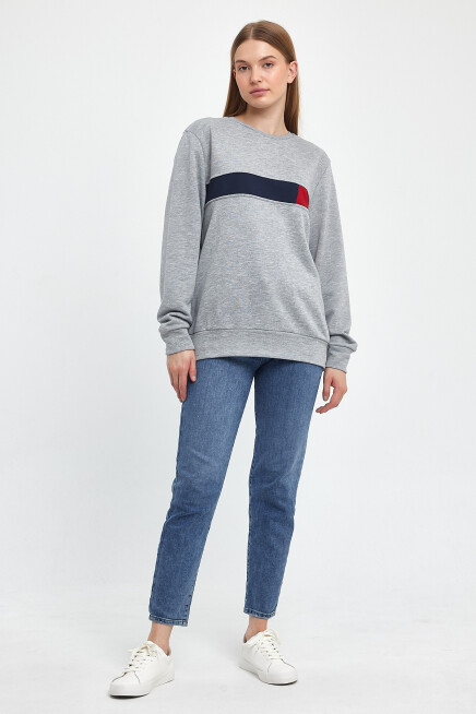 Süperlife Kadın Bisiklet Yaka Rahat Kalıp 3 iplik Kalın Garnili Sweatshirt SPR24SWK35