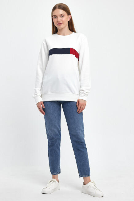 Süperlife Kadın Bisiklet Yaka Rahat Kalıp 3 iplik Kalın Garnili Sweatshirt SPR24SWK35