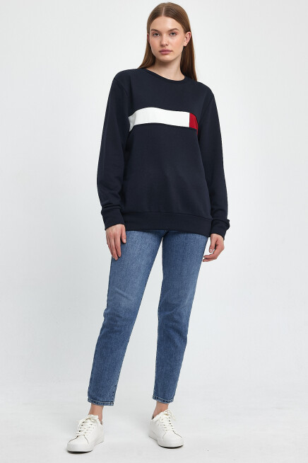 Süperlife Kadın Bisiklet Yaka Rahat Kalıp 3 iplik Kalın Garnili Sweatshirt SPR24SWK35