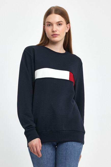 Süperlife Kadın Bisiklet Yaka Rahat Kalıp 3 iplik Kalın Garnili Sweatshirt SPR24SWK35