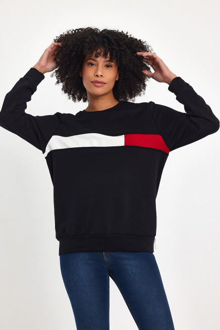 Süperlife Kadın Bisiklet Yaka Rahat Kalıp 3 iplik Kalın Garnili Sweatshirt SPR24SWK35