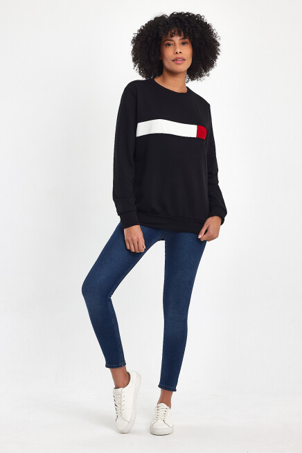 Süperlife Kadın Bisiklet Yaka Rahat Kalıp 3 iplik Kalın Garnili Sweatshirt SPR24SWK35