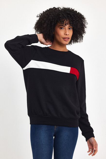 Süperlife Kadın Bisiklet Yaka Rahat Kalıp 3 iplik Kalın Garnili Sweatshirt SPR24SWK35