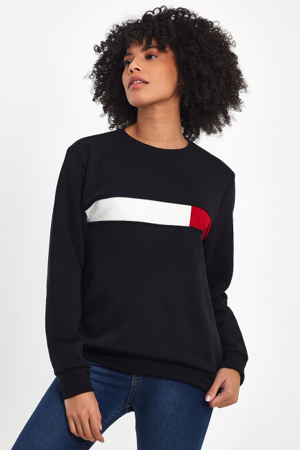 Süperlife Kadın Bisiklet Yaka Rahat Kalıp 3 iplik Kalın Garnili Sweatshirt SPR24SWK35