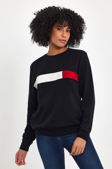 Süperlife Kadın Bisiklet Yaka Rahat Kalıp 3 iplik Kalın Garnili Sweatshirt SPR24SWK35