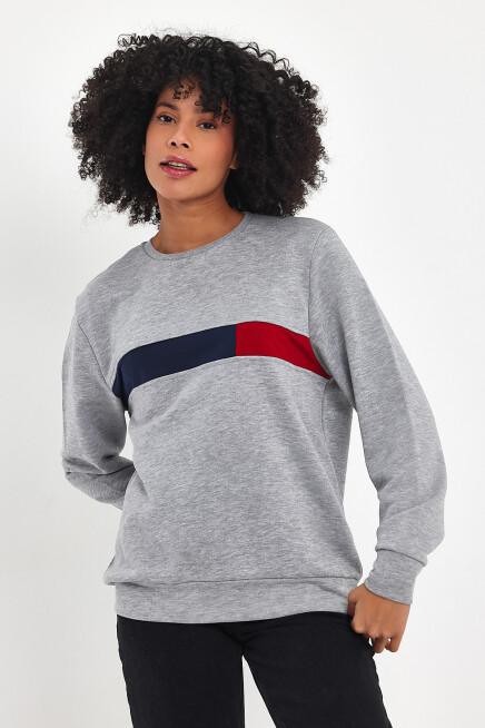 Süperlife Kadın Bisiklet Yaka Rahat Kalıp 3 iplik Kalın Garnili Sweatshirt SPR24SWK35