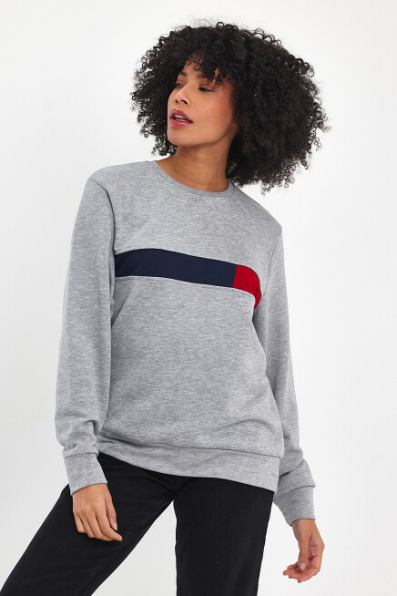 Süperlife Kadın Bisiklet Yaka Rahat Kalıp 3 iplik Kalın Garnili Sweatshirt SPR24SWK35
