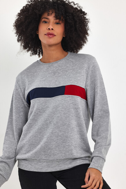 Süperlife Kadın Bisiklet Yaka Rahat Kalıp 3 iplik Kalın Garnili Sweatshirt SPR24SWK35