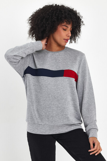 Süperlife Kadın Bisiklet Yaka Rahat Kalıp 3 iplik Kalın Garnili Sweatshirt SPR24SWK35