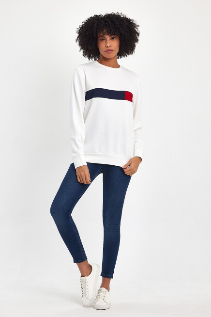 Süperlife Kadın Bisiklet Yaka Rahat Kalıp 3 iplik Kalın Garnili Sweatshirt SPR24SWK35