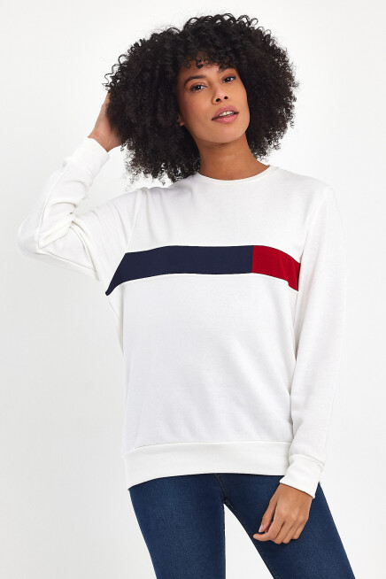 Süperlife Kadın Bisiklet Yaka Rahat Kalıp 3 iplik Kalın Garnili Sweatshirt SPR24SWK35