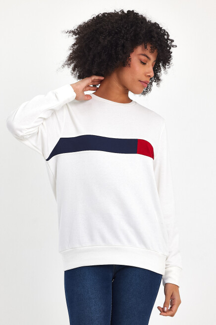Süperlife Kadın Bisiklet Yaka Rahat Kalıp 3 iplik Kalın Garnili Sweatshirt SPR24SWK35