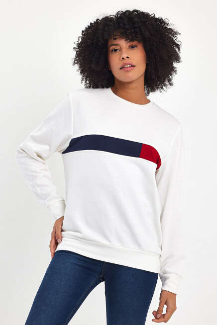 Süperlife Kadın Bisiklet Yaka Rahat Kalıp 3 iplik Kalın Garnili Sweatshirt SPR24SWK35