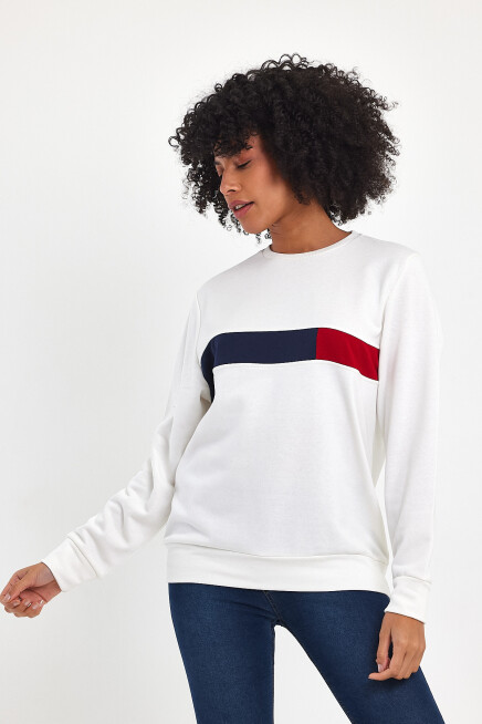 Süperlife Kadın Bisiklet Yaka Rahat Kalıp 3 iplik Kalın Garnili Sweatshirt SPR24SWK35