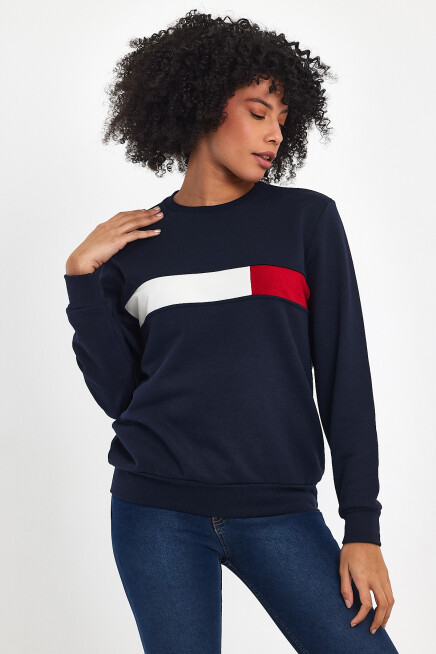 Süperlife Kadın Bisiklet Yaka Rahat Kalıp 3 iplik Kalın Garnili Sweatshirt SPR24SWK35