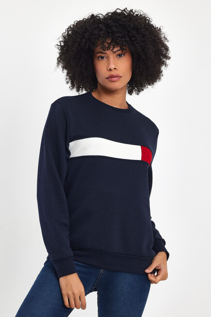 Süperlife Kadın Bisiklet Yaka Rahat Kalıp 3 iplik Kalın Garnili Sweatshirt SPR24SWK35