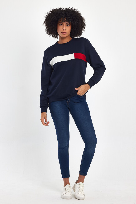 Süperlife Kadın Bisiklet Yaka Rahat Kalıp 3 iplik Kalın Garnili Sweatshirt SPR24SWK35