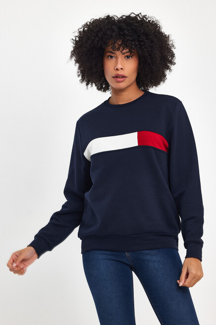 Süperlife Kadın Bisiklet Yaka Rahat Kalıp 3 iplik Kalın Garnili Sweatshirt SPR24SWK35
