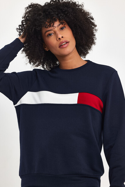 Süperlife Kadın Bisiklet Yaka Rahat Kalıp 3 iplik Kalın Garnili Sweatshirt SPR24SWK35