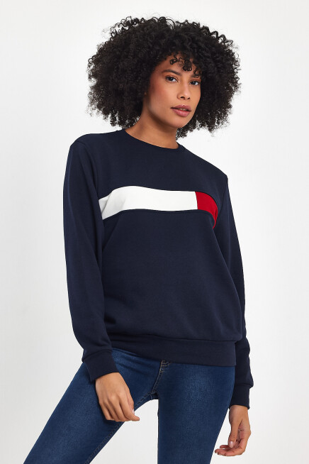Süperlife Kadın Bisiklet Yaka Rahat Kalıp 3 iplik Kalın Garnili Sweatshirt SPR24SWK35