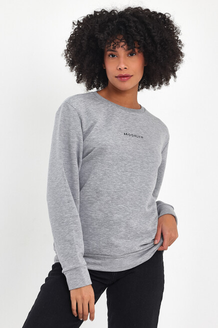 Süperlife Kadın Bisiklet Yaka Rahat Kalıp 3 iplik Kalın Orta Brooklyn Nakışlı Sweatshirt SPR24SWk34