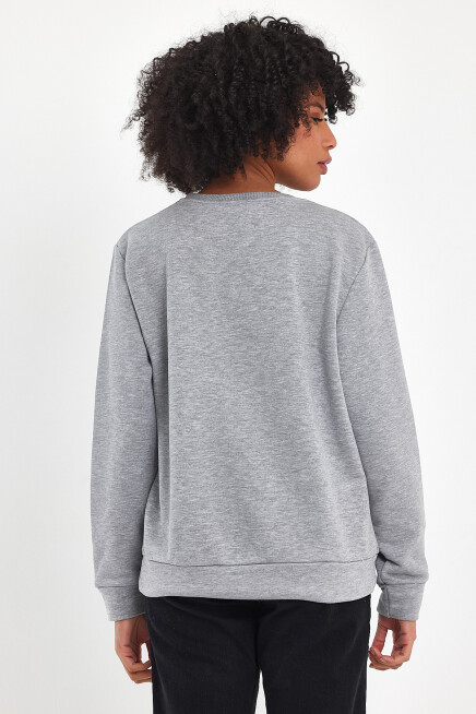 Süperlife Kadın Bisiklet Yaka Rahat Kalıp 3 iplik Kalın Orta Brooklyn Nakışlı Sweatshirt SPR24SWk34