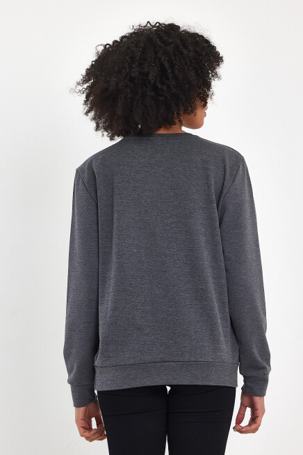 Süperlife Kadın Bisiklet Yaka Rahat Kalıp 3 iplik Kalın Tokyo Baskılı  Sweatshirt SPR24SWk30