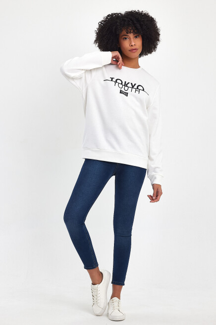 Süperlife Kadın Bisiklet Yaka Rahat Kalıp 3 iplik Kalın Tokyo Baskılı  Sweatshirt SPR24SWk30