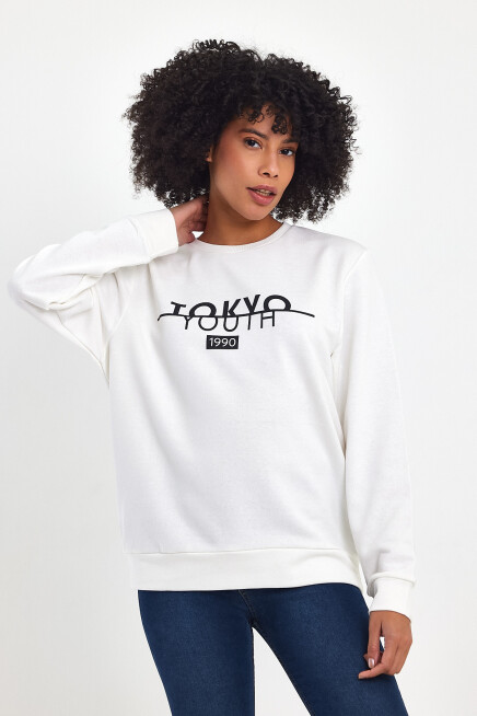 Kadın Bisiklet Yaka Rahat Kalıp 3 iplik Kalın Tokyo Baskılı  Sweatshirt SPR24SWk30