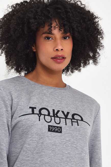 Süperlife Kadın Bisiklet Yaka Rahat Kalıp 3 iplik Kalın Tokyo Baskılı  Sweatshirt SPR24SWk30