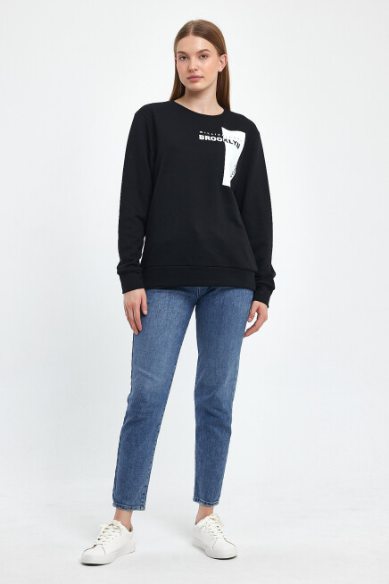 Süperlife Kadın Bisiklet Yaka Rahat Kalıp 3 iplik Kalın W.Brooklyn Baskılı  Sweatshirt SPR24SWK31