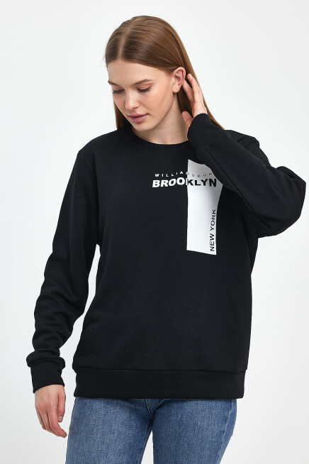 Kadın Bisiklet Yaka Rahat Kalıp 3 iplik Kalın W.Brooklyn Baskılı  Sweatshirt SPR24SWK31