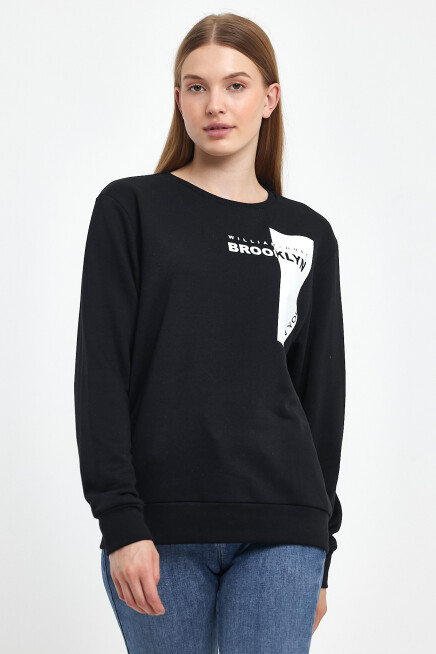 Süperlife Kadın Bisiklet Yaka Rahat Kalıp 3 iplik Kalın W.Brooklyn Baskılı  Sweatshirt SPR24SWK31