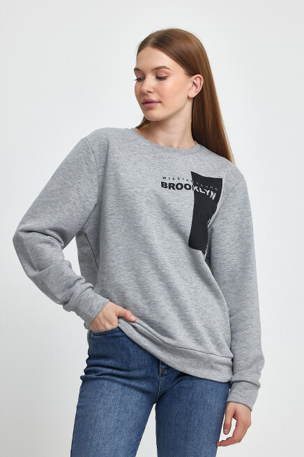 Kadın Bisiklet Yaka Rahat Kalıp 3 iplik Kalın W.Brooklyn Baskılı  Sweatshirt SPR24SWK31