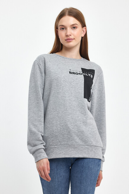 Süperlife Kadın Bisiklet Yaka Rahat Kalıp 3 iplik Kalın W.Brooklyn Baskılı  Sweatshirt SPR24SWK31