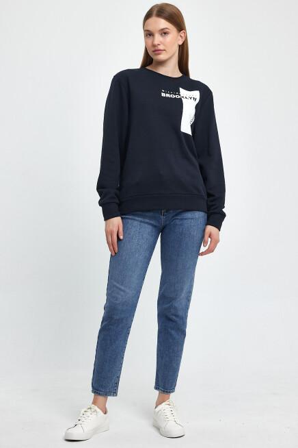 Süperlife Kadın Bisiklet Yaka Rahat Kalıp 3 iplik Kalın W.Brooklyn Baskılı  Sweatshirt SPR24SWK31