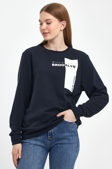 Kadın Bisiklet Yaka Rahat Kalıp 3 iplik Kalın W.Brooklyn Baskılı  Sweatshirt SPR24SWK31