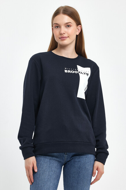Süperlife Kadın Bisiklet Yaka Rahat Kalıp 3 iplik Kalın W.Brooklyn Baskılı  Sweatshirt SPR24SWK31